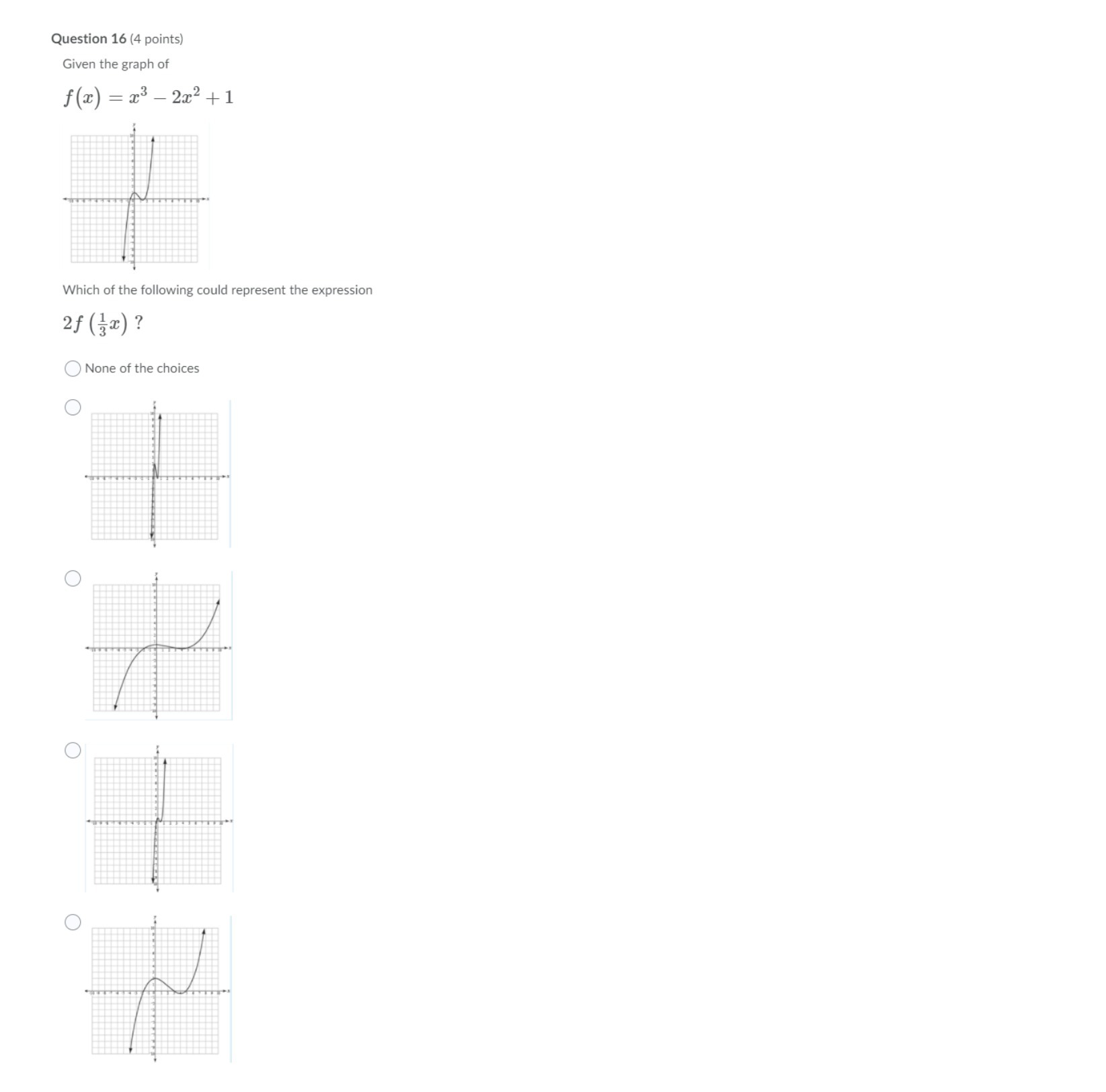 Question 16 (4 points) Given the graph of f(x) =