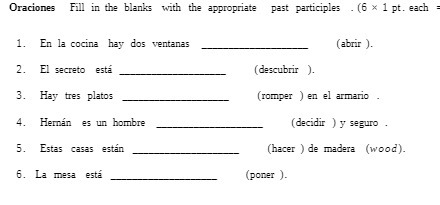 Oraciones Fill in the blanks with the appropriate