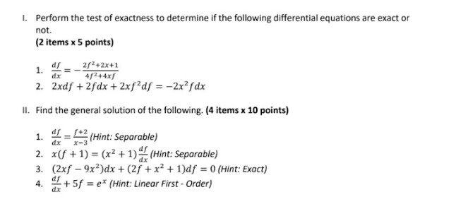 I. Perform the test of exactness to determine if
