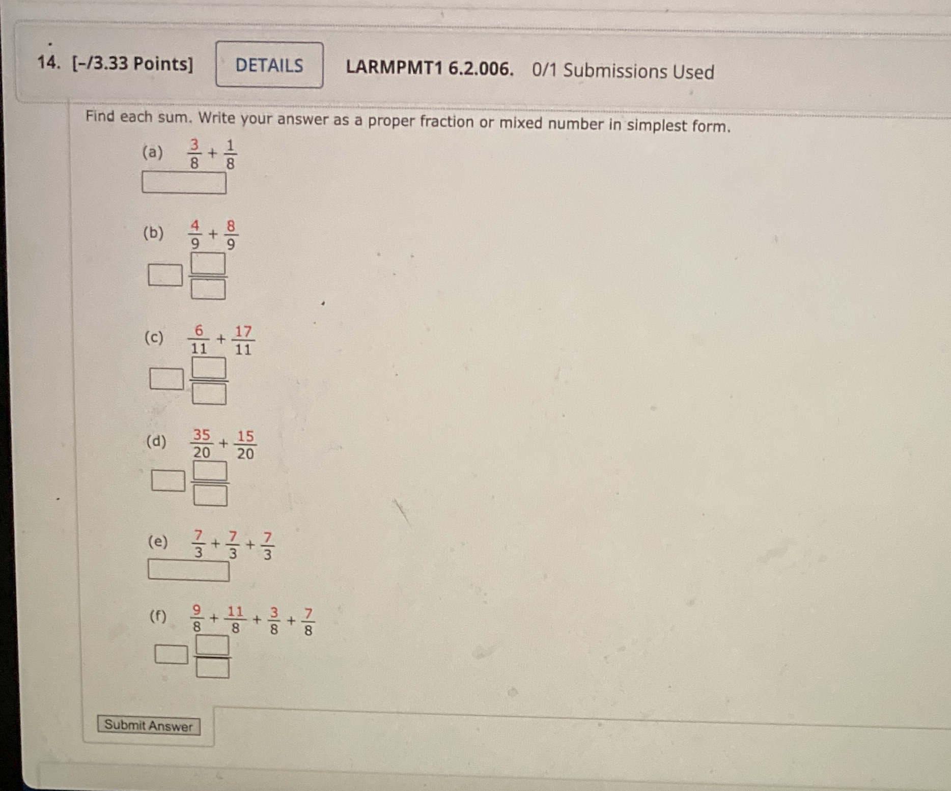 14. [-/3.33 Points] DETAILS LARMPMT1 6.2.006. 0/1
