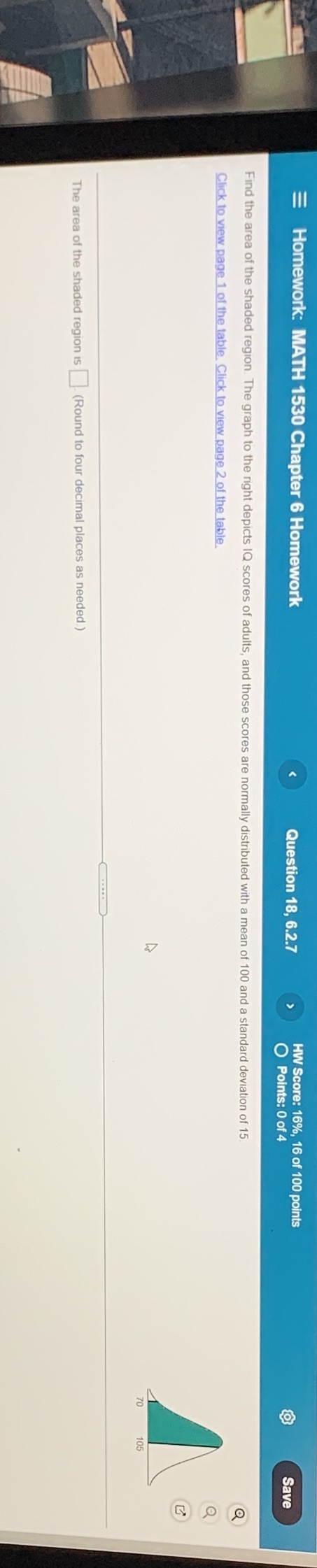 Homework: MATH 1530 Chapter 6 Homework Question