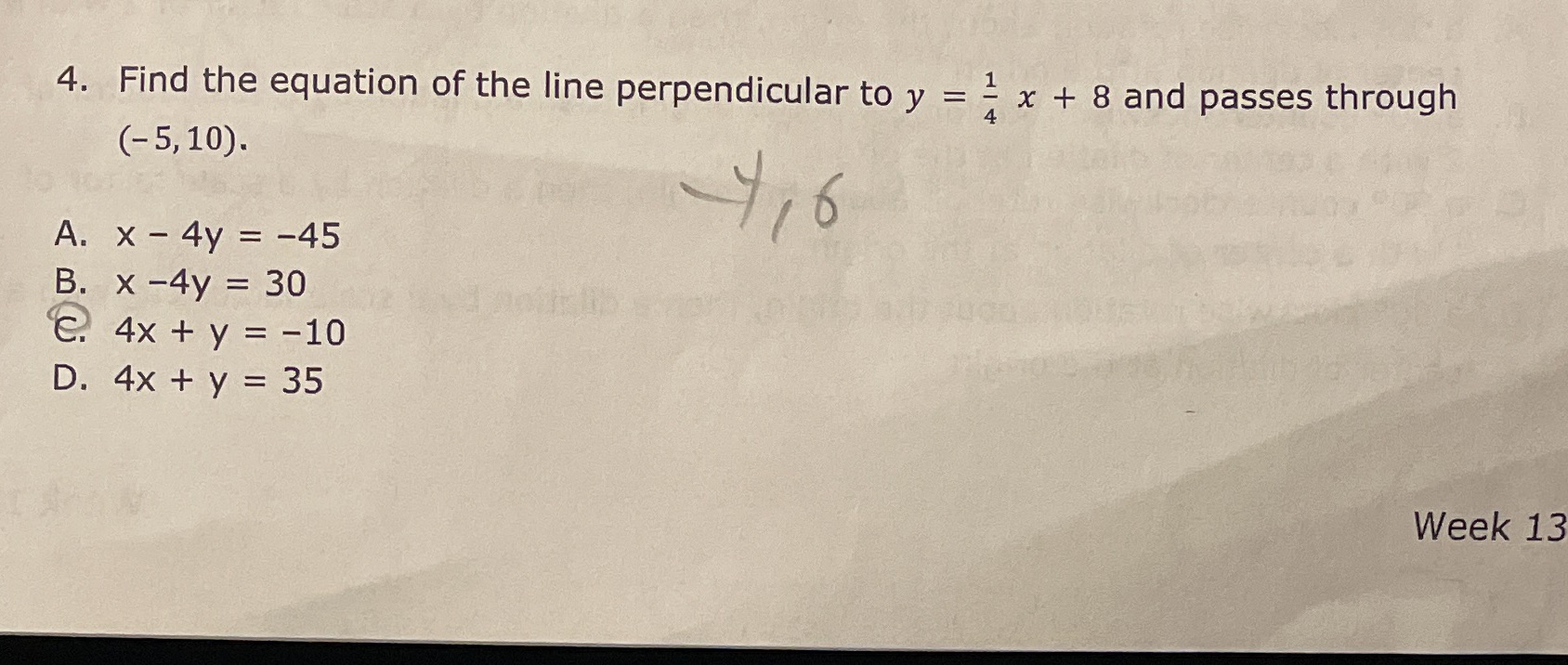 4. Find the equation of the line perpendicular to