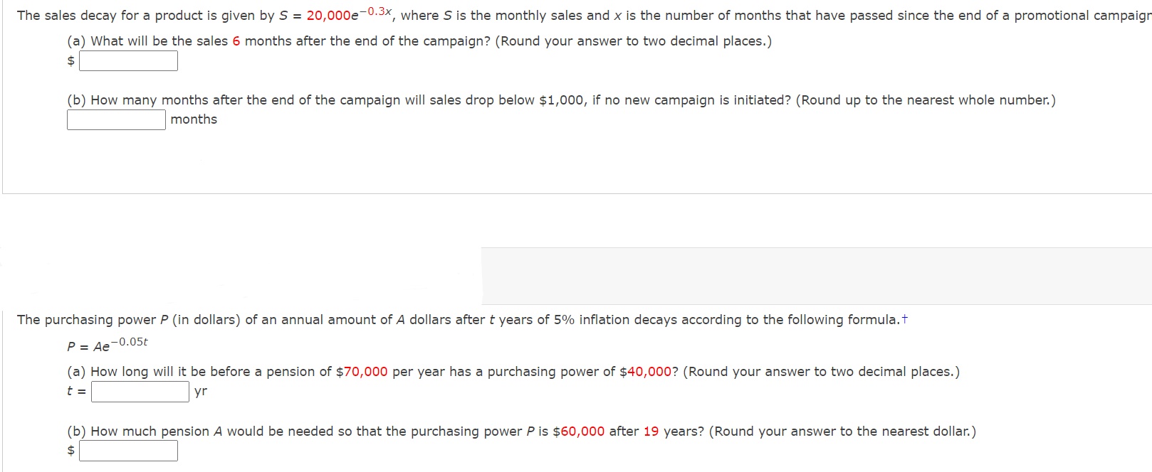 The sales decay for a product is given by S =