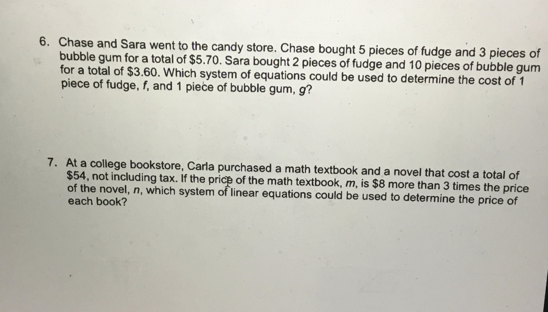 System of Equations ! Please help me :) 6. Chase