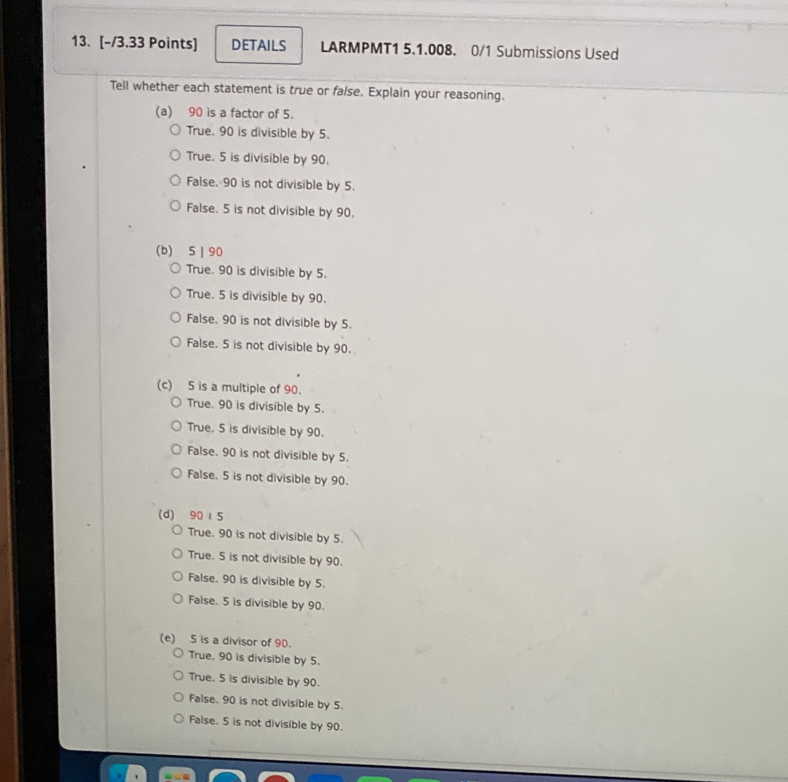 13. [-/3.33 Points] DETAILS LARMPMT1 5.1.008. 0/1