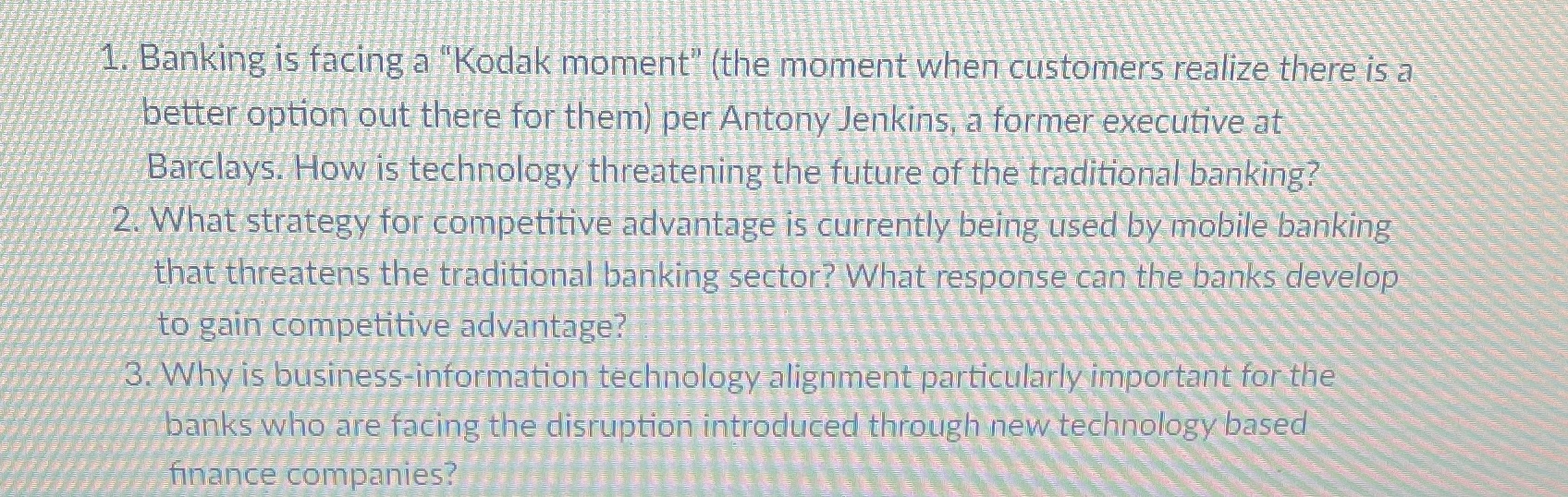 It's 115 1. Banking is facing a 