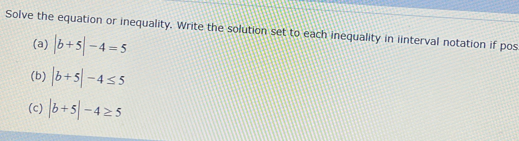 Solve the equation or inequality. Write the