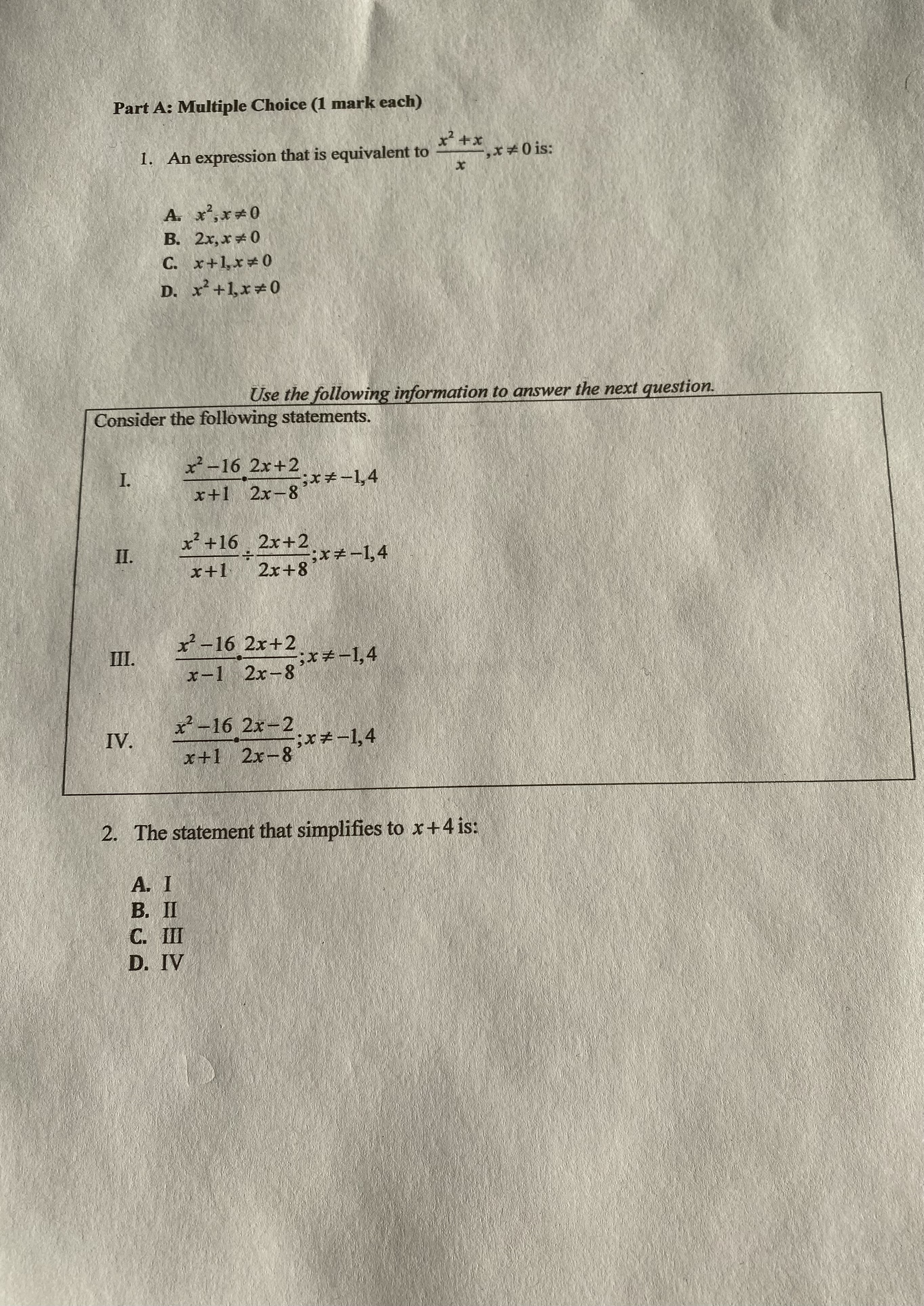 Part A: Multiple Choice (1 mark each) 1. An