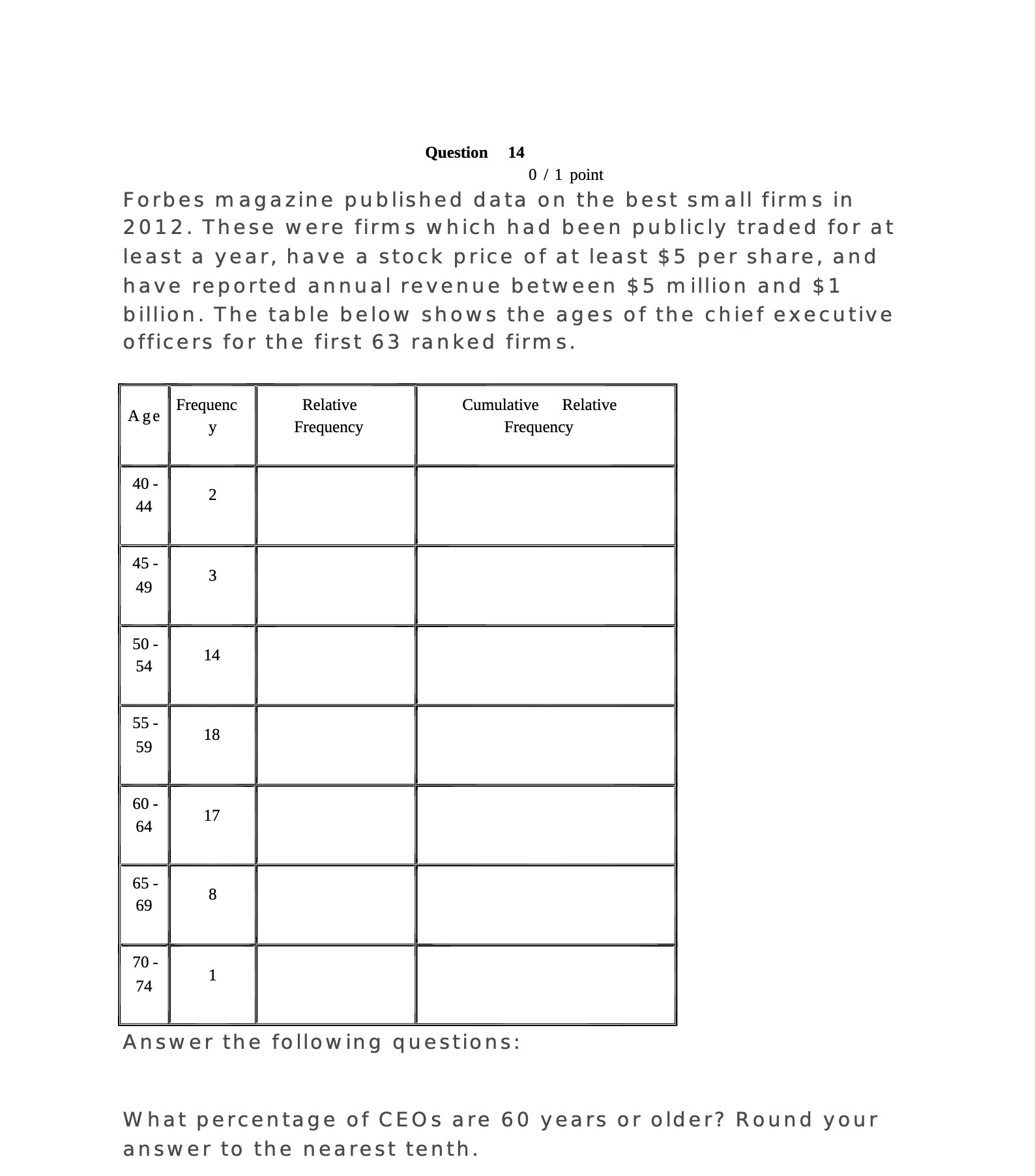 Question 14 0 l 1 point Forbes magazine published