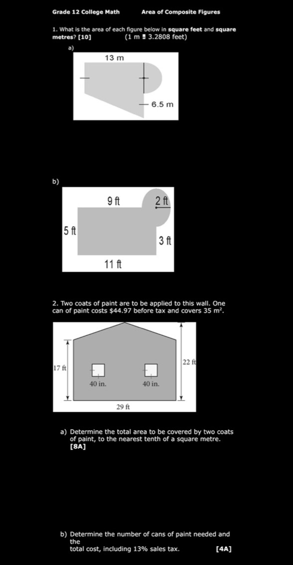 Grade 12 math college area of campsite figures