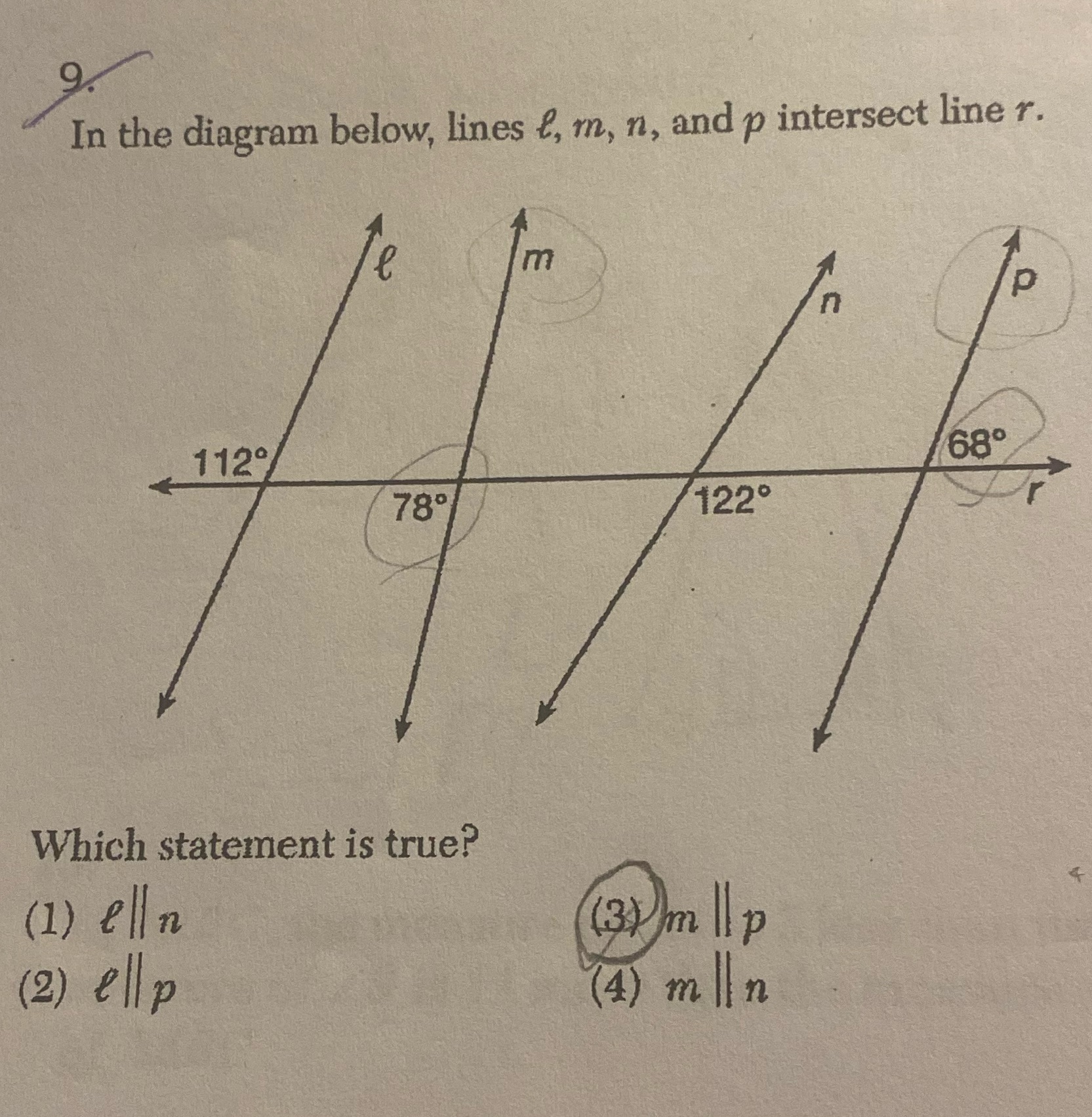 9. In the diagram below, lines &, m, n, and p