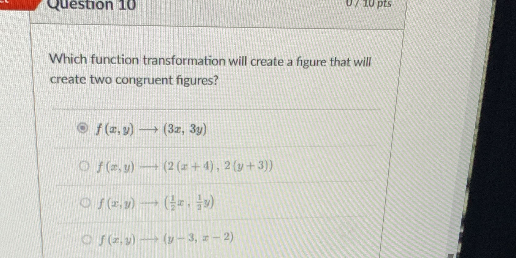Question 10 0 / 10 pts Which function