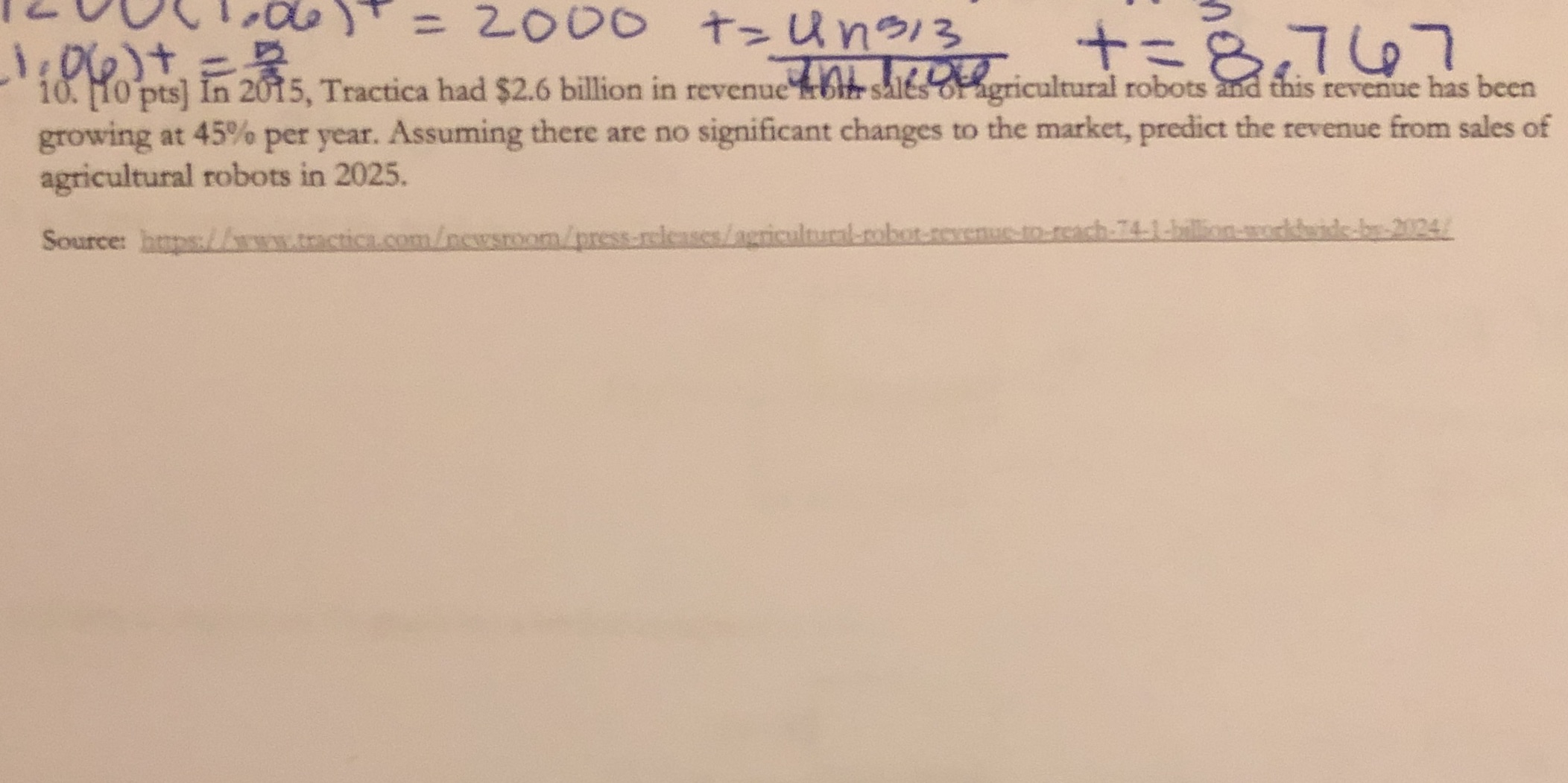 V ( 1 206) = 2000 +=4n313 + = 8.747 10. NO pts]