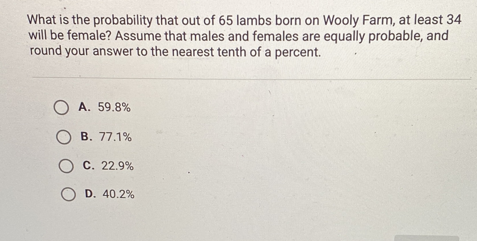 What is the probability that out of 65 lambs born