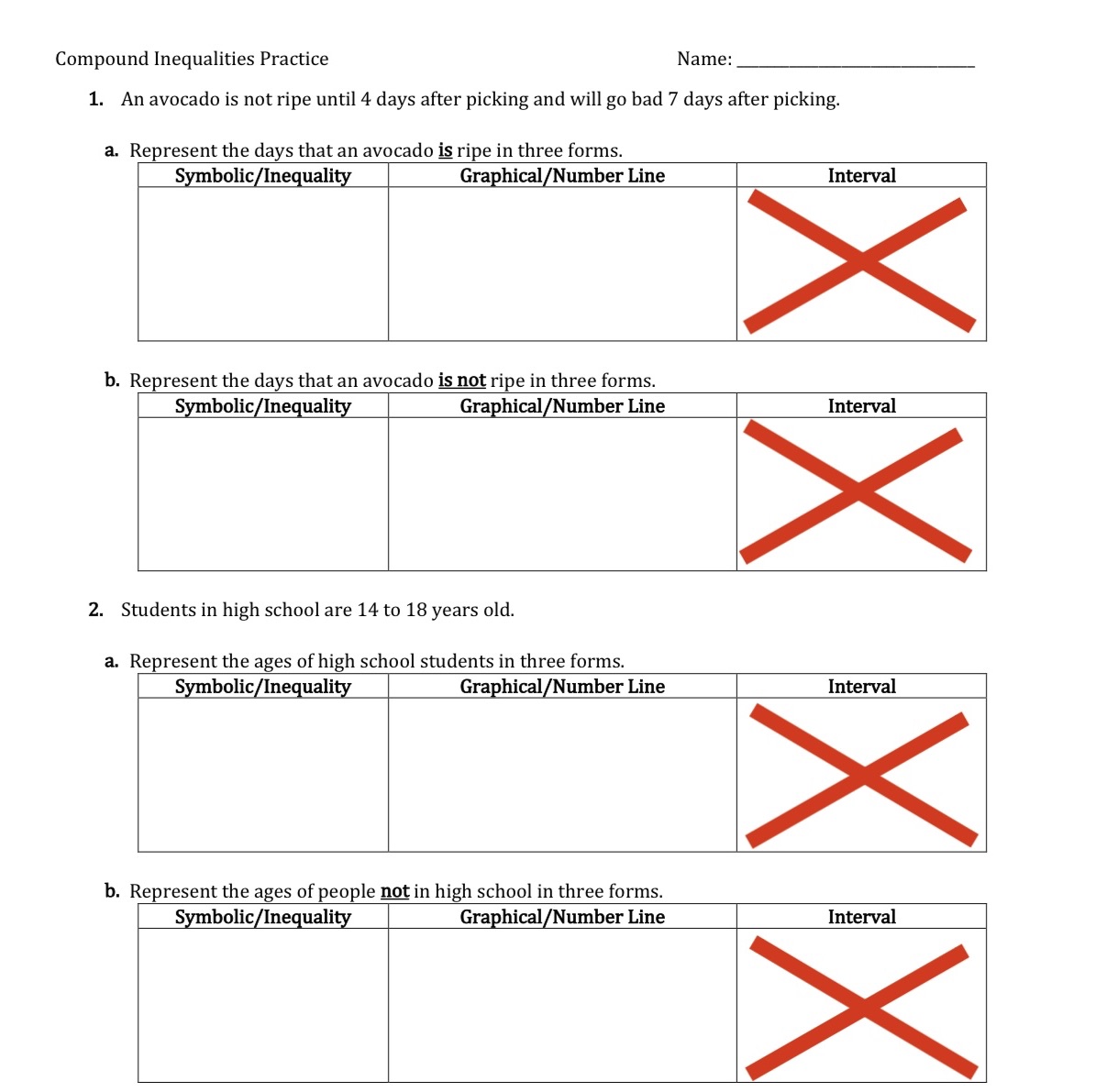 Compound Inequalities Practice Name: 1. An