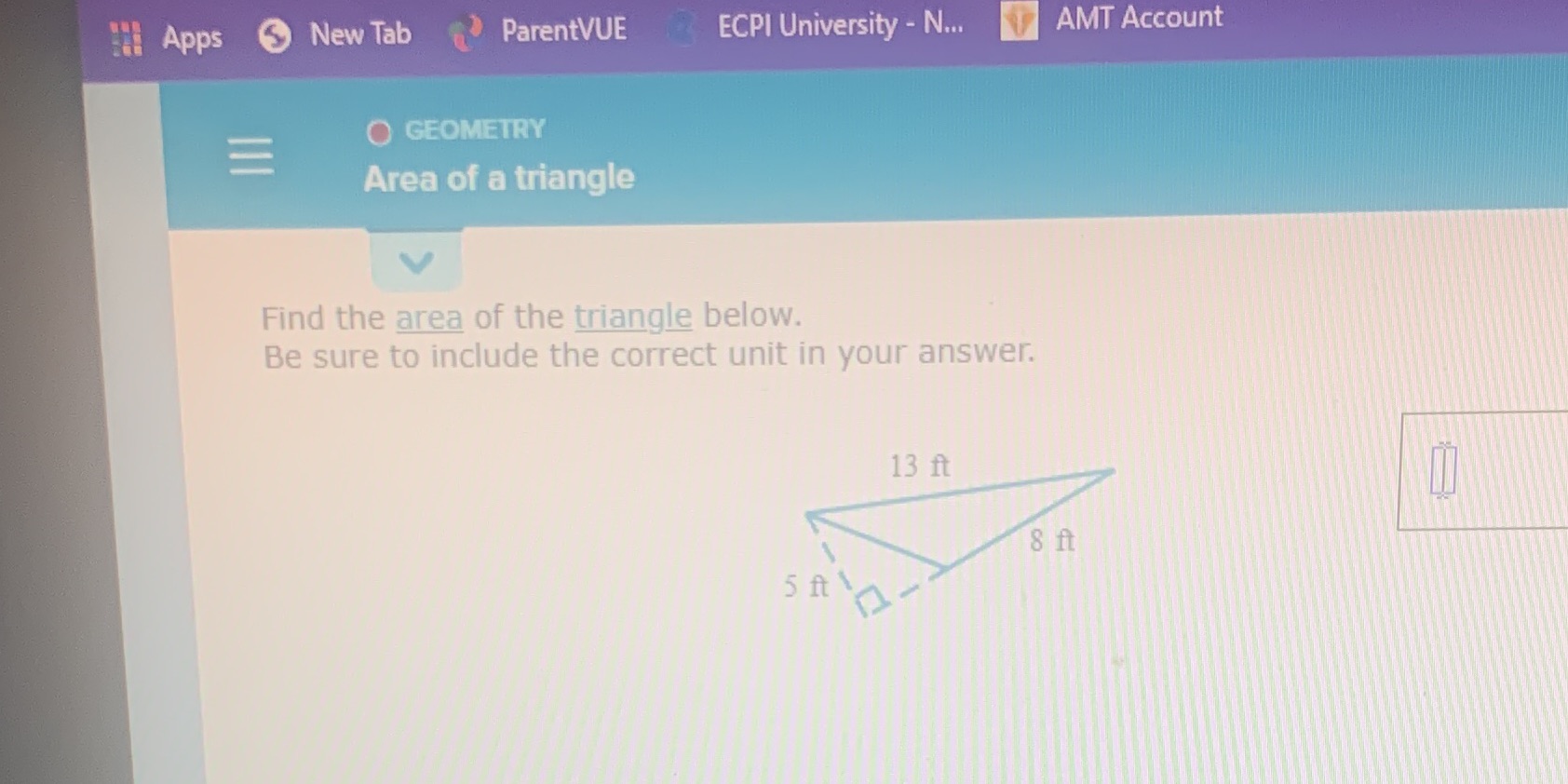 Area 0f a triangle Fund the area of the triangle