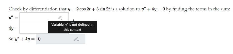 Check by differentiation that y = 2 cos 2t + 3