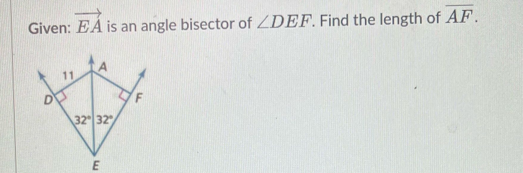 Given: EA is an angle bisector of ZDEF. Find the