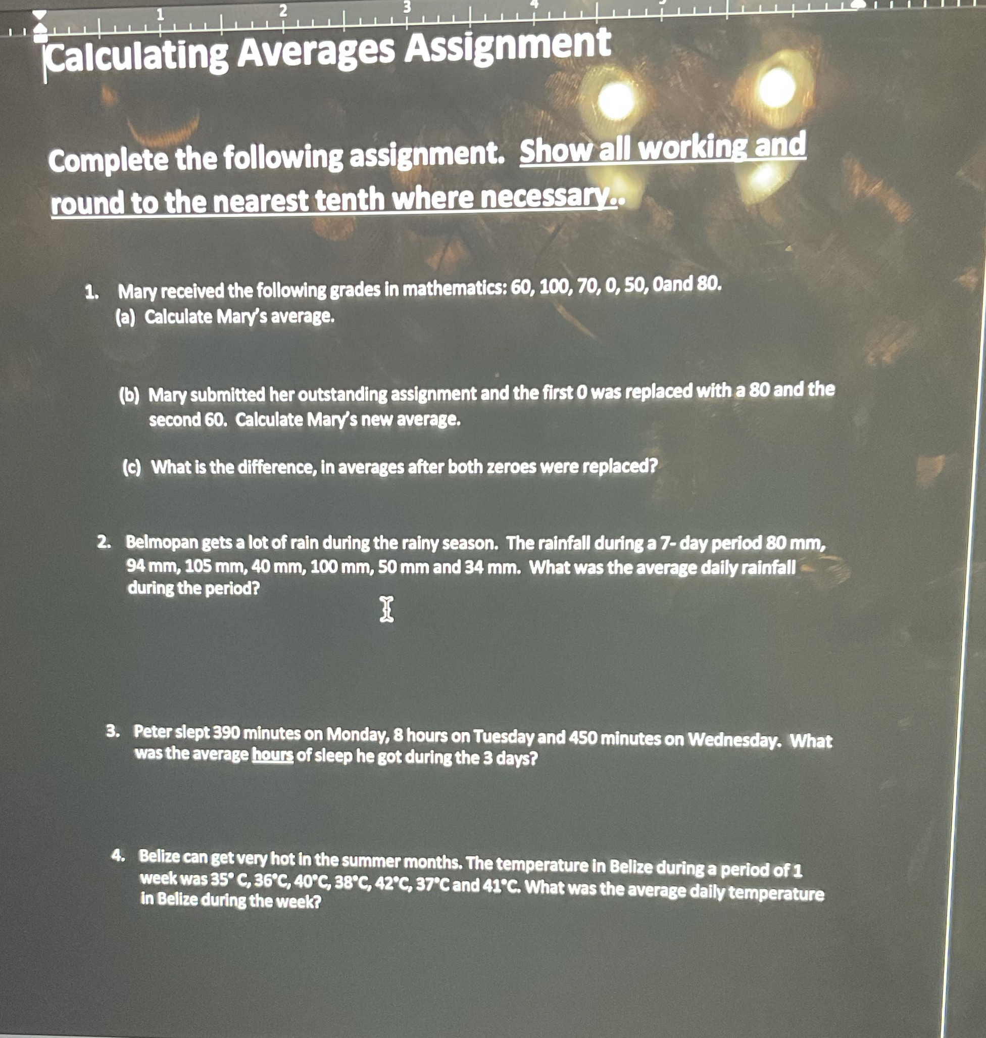 Calculating Averages Assignment Complete the