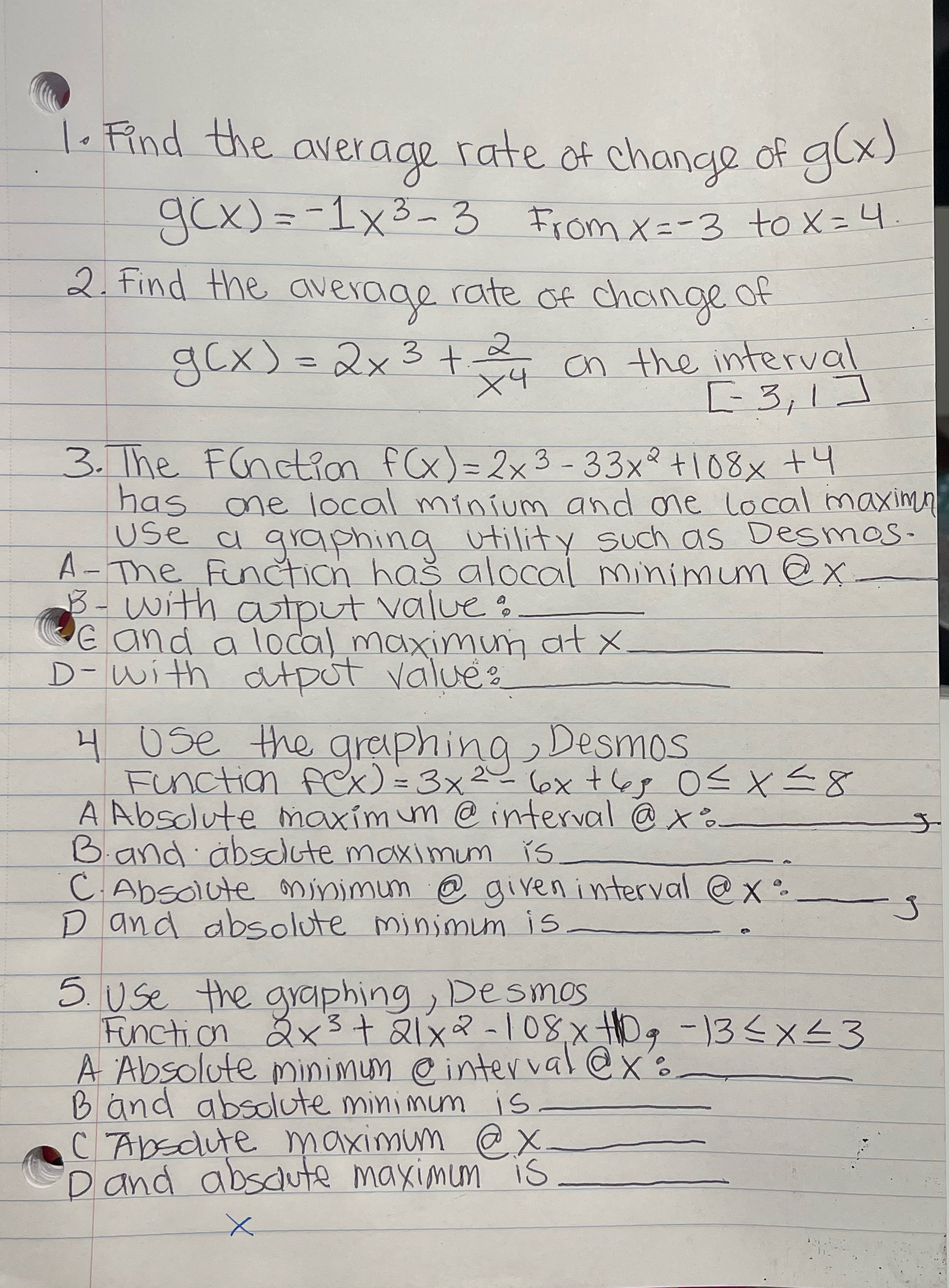 1 . Find the average rate of change of g(x ) g(x)