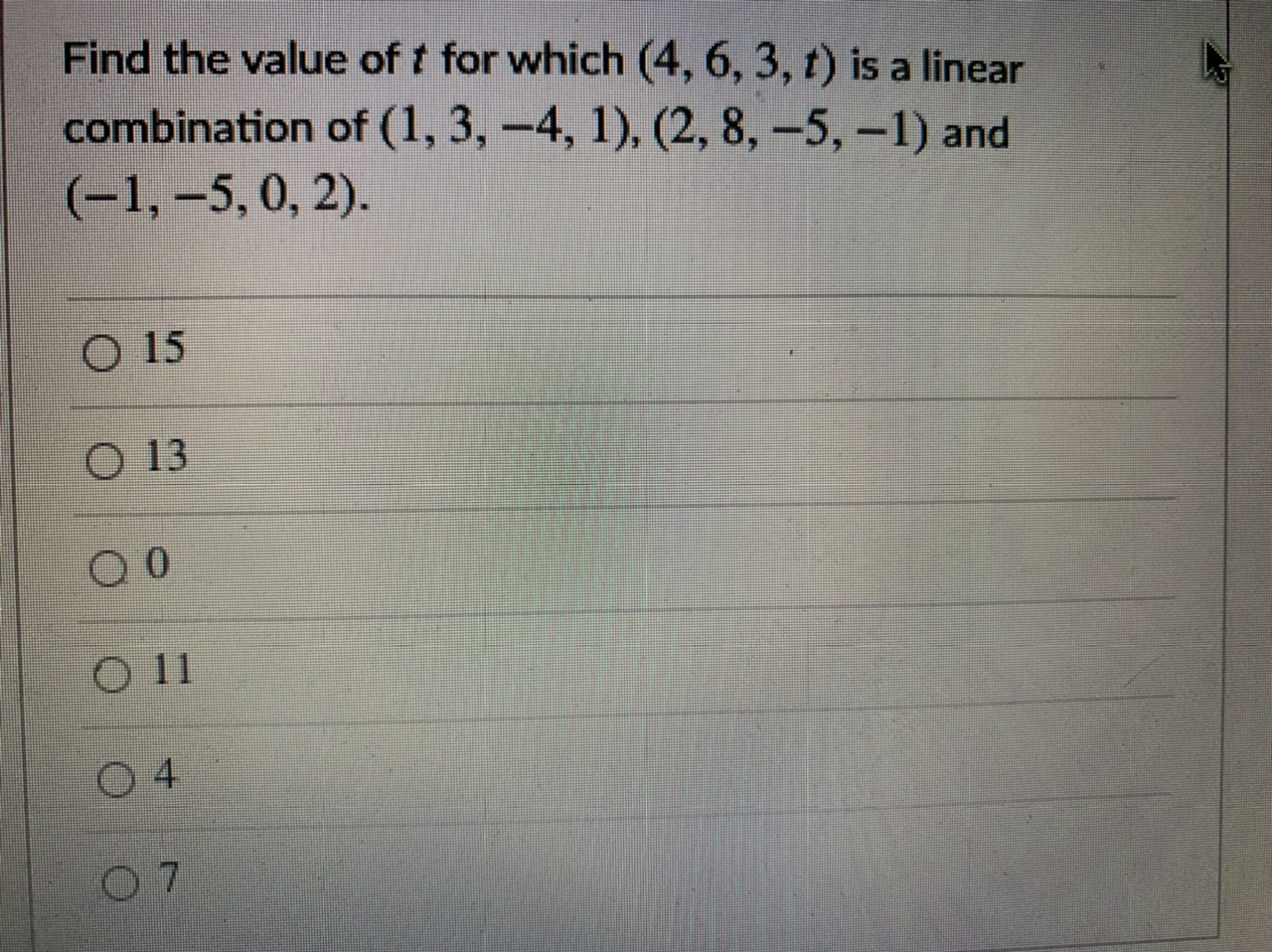 .............. Find the value of t for which (4,