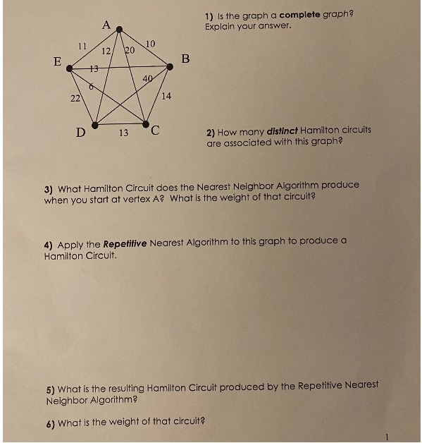 A 1) Is the graph a complete graph? Explain your
