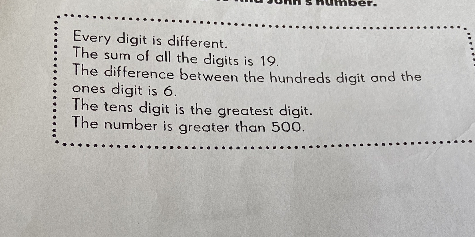 s number. Every digit is different. The sum of