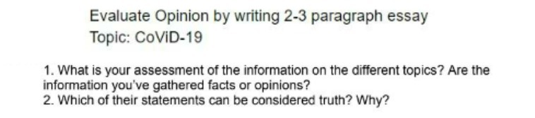 Evaluate Opinion by writing 2-3 paragraph essay