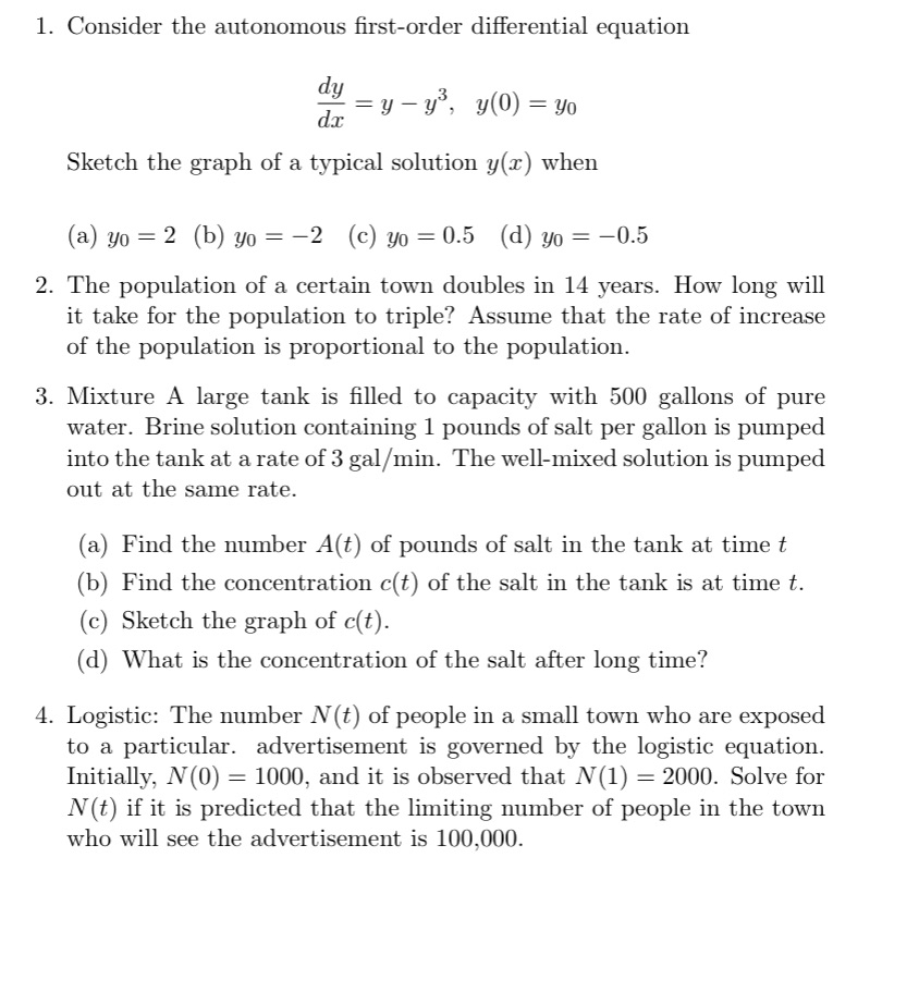 Homework 1. Consider the autonomous rst-order