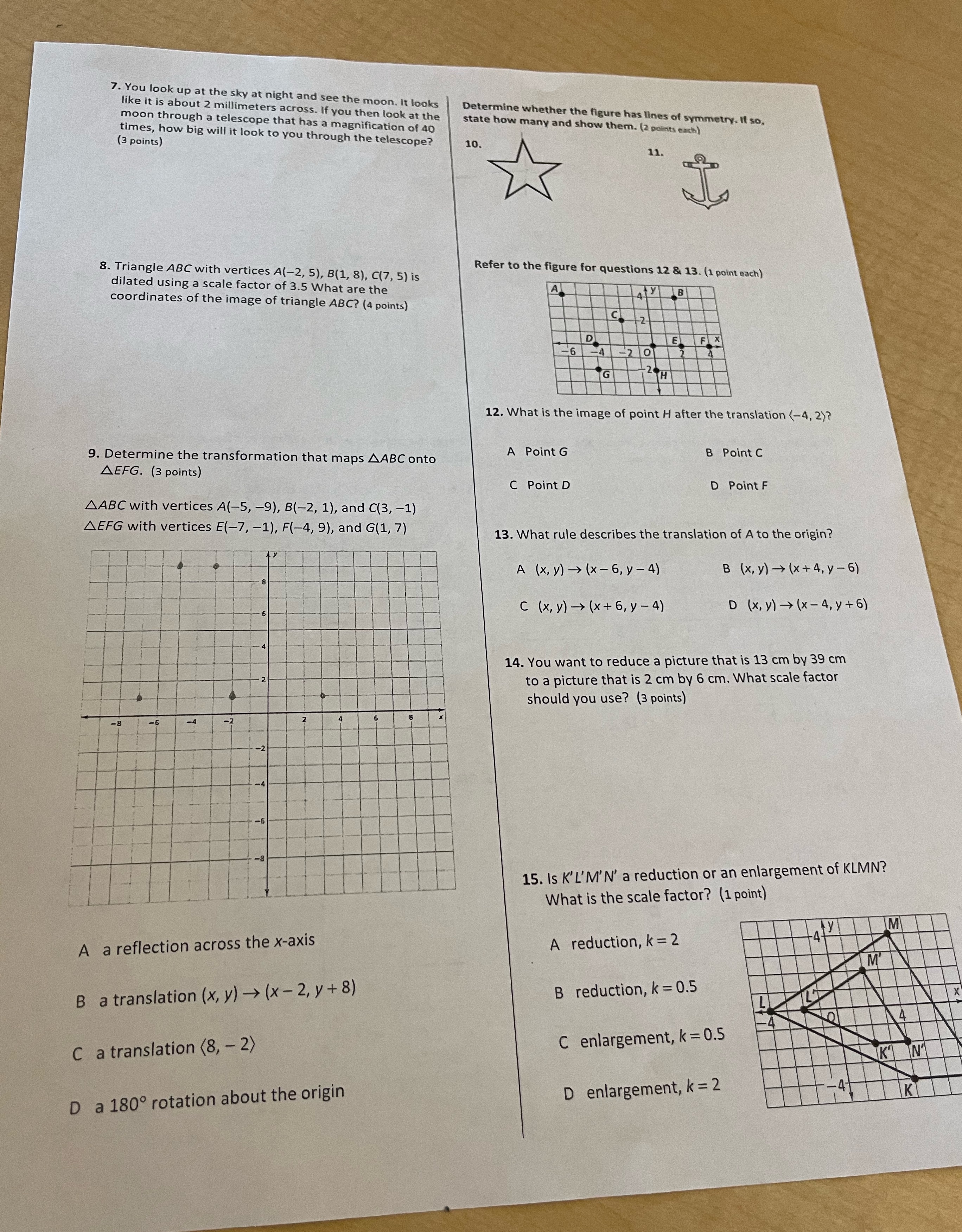 Show all work on a piece of paper 7. You look up