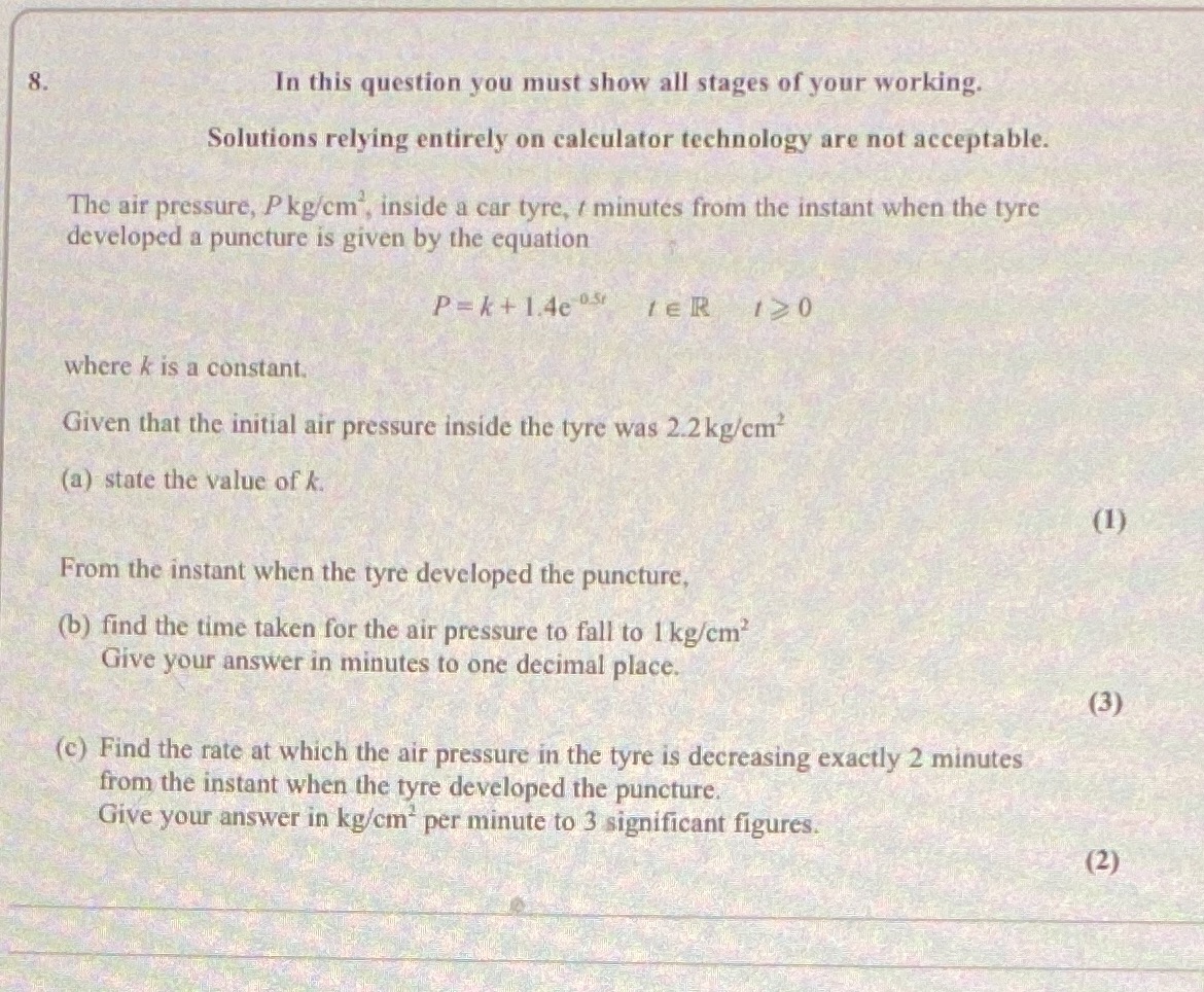 8. In this question you must show all stages of
