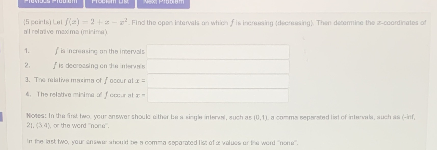 Previous Problem List Next Problem (5 points) Let