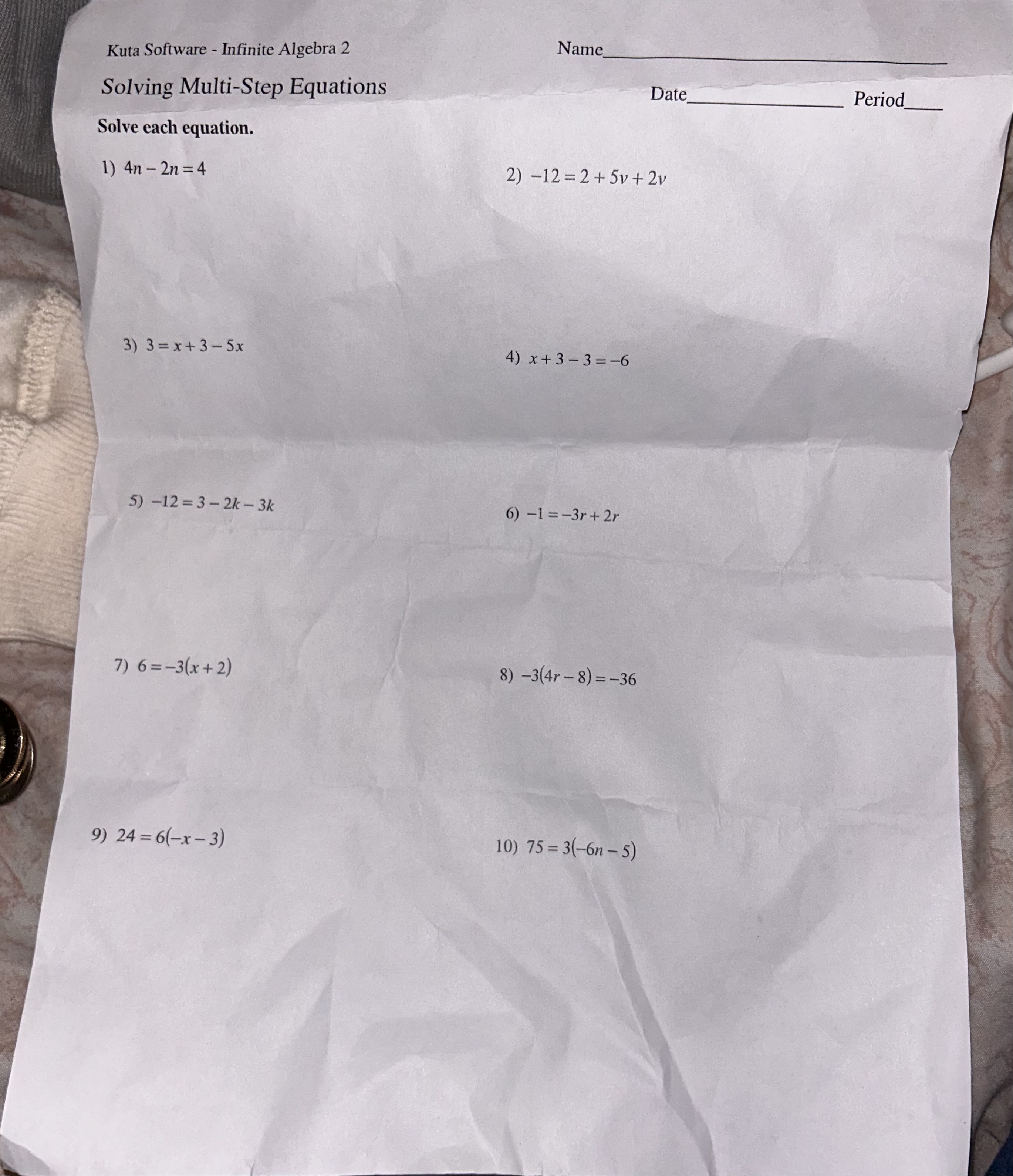 Kuta Software - Infinite Algebra 2 Name_ Solving