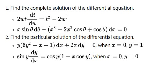 1. Find the complete solution of the differential