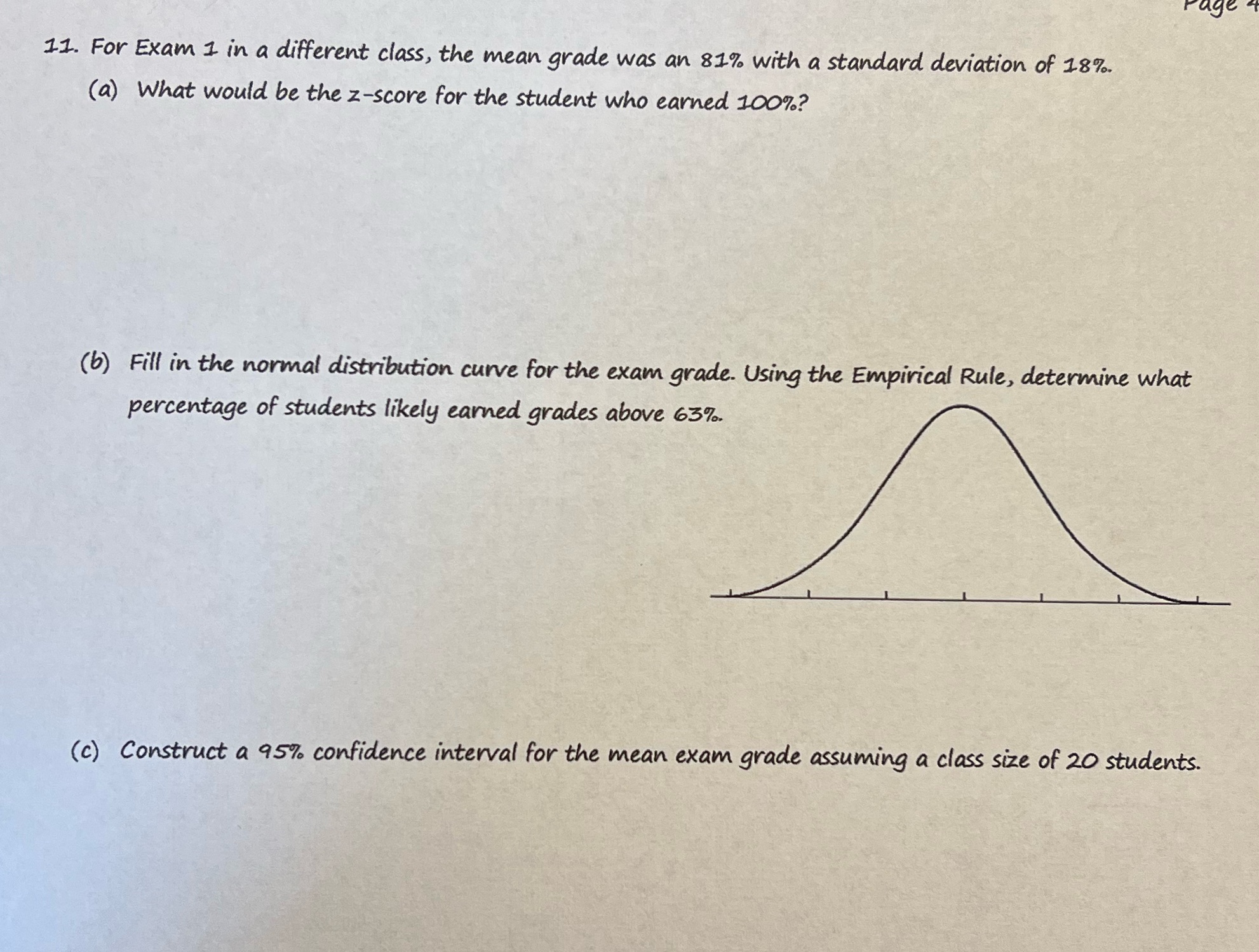 11. For Exam 1 in a different class, the mean