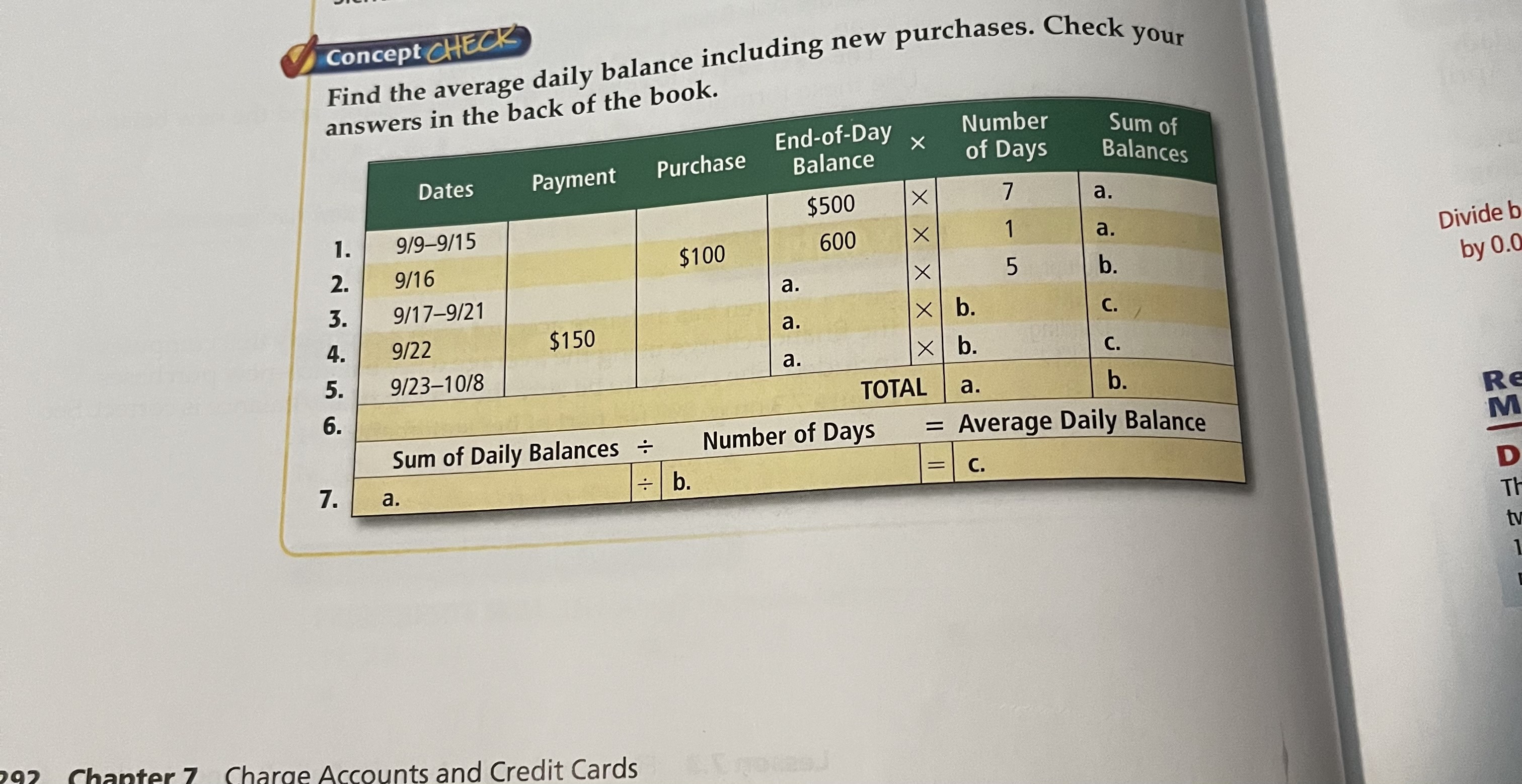 Concept CHECK Find the average daily balance
