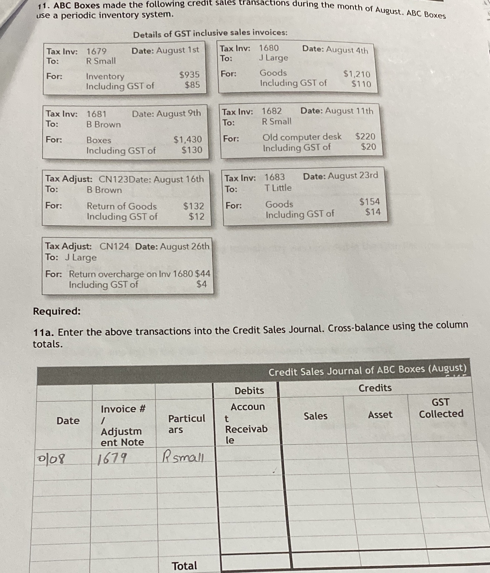 11. ABC Boxes made the following credit sales use