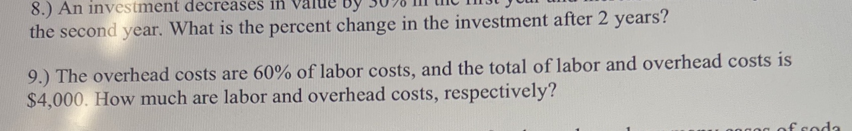 8.) An investment decreases in value by 5070 III