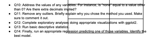 Q10: Address the values of any variables. For