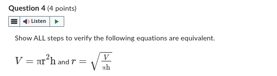 Question 4 (4 points) i Listen Show ALL steps to