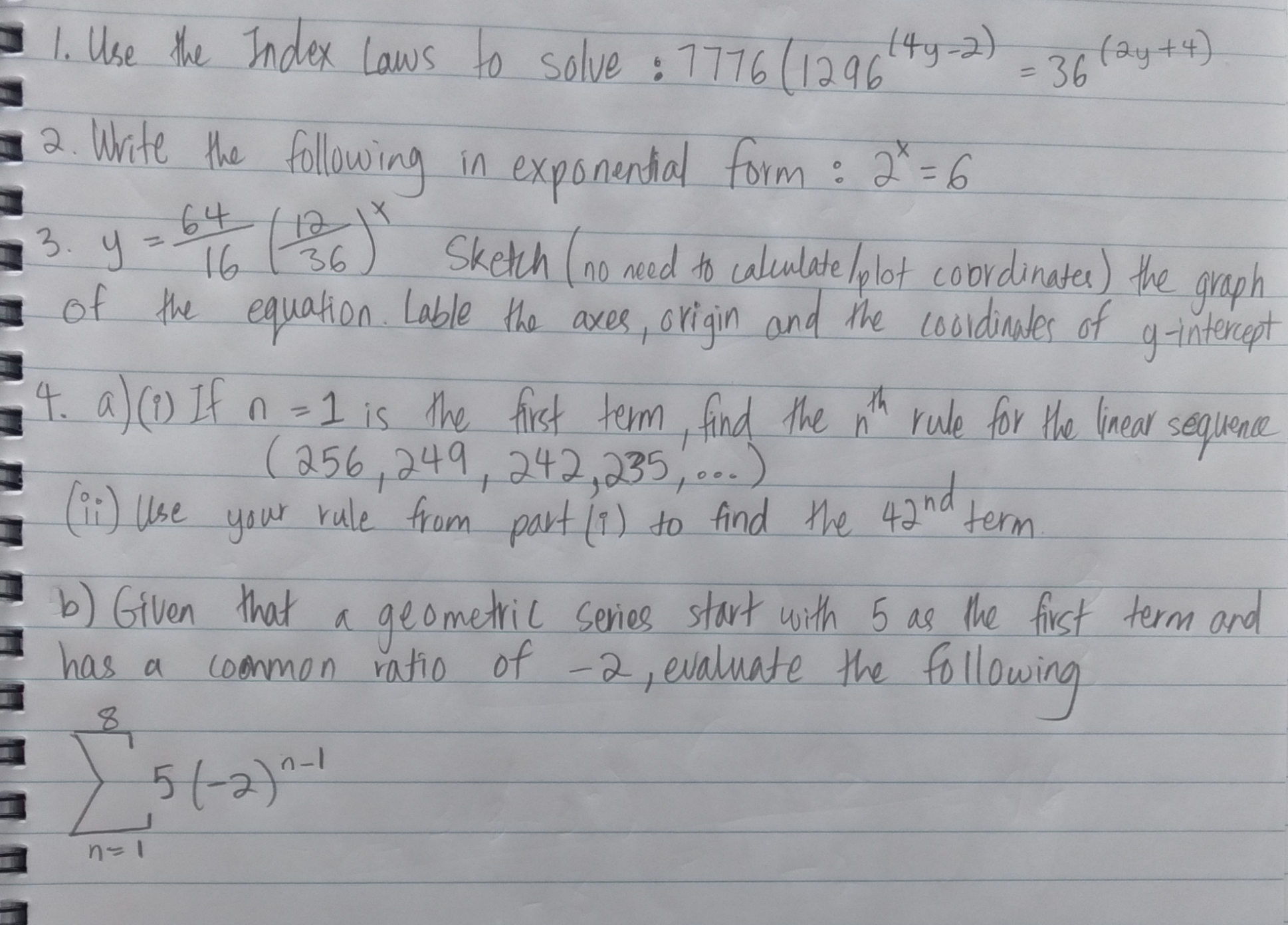 Answer the following questions with working