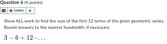 Question 4 (4 points) i Listen Show ALL steps to