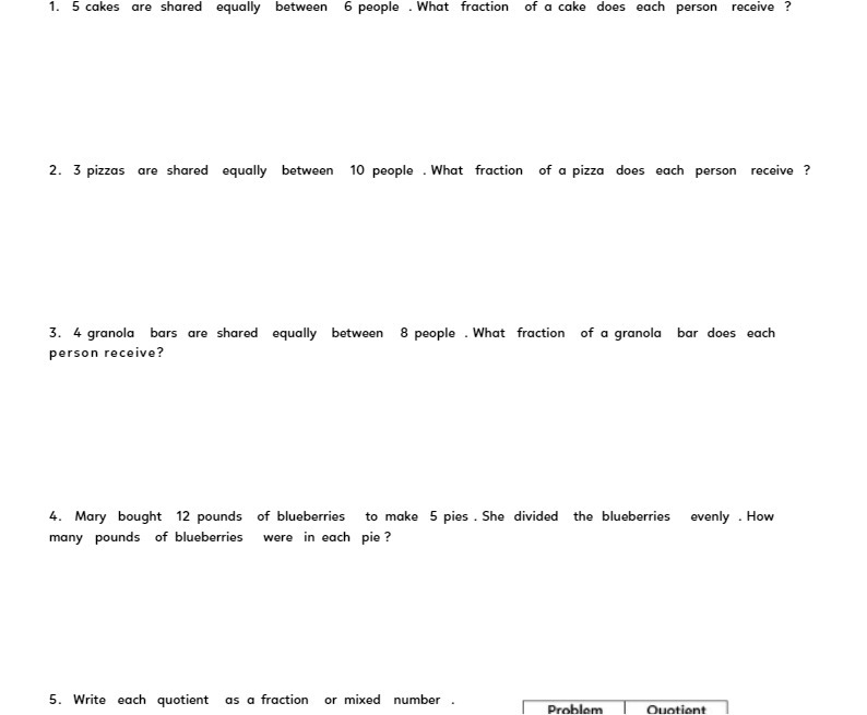 1. 5 cakes are shared equally between 6 people .