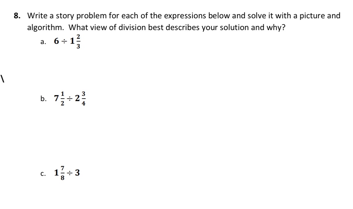 8. Write a story problem for each of the