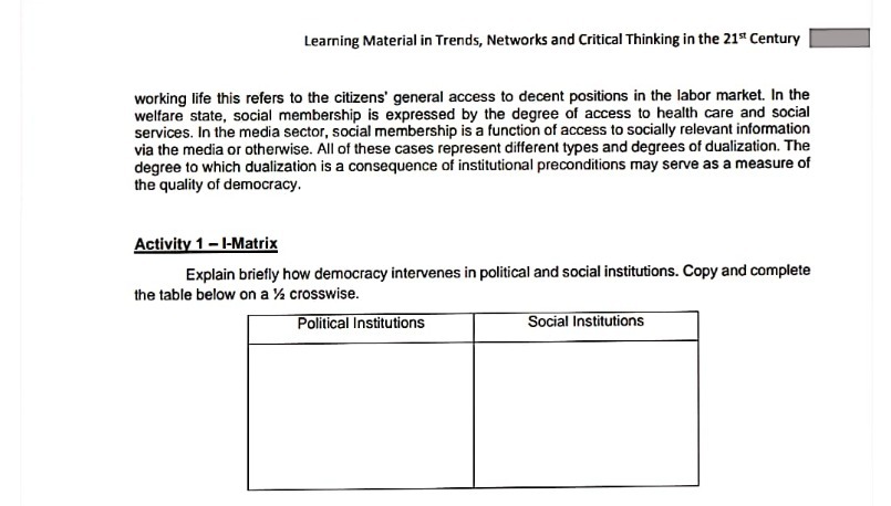 Learning Material in Trends, Networks and