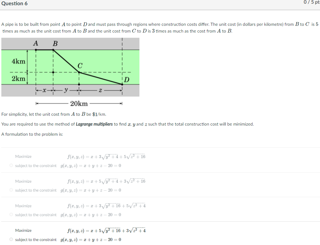 6 A pipe is to be built from pointA Question 6 0