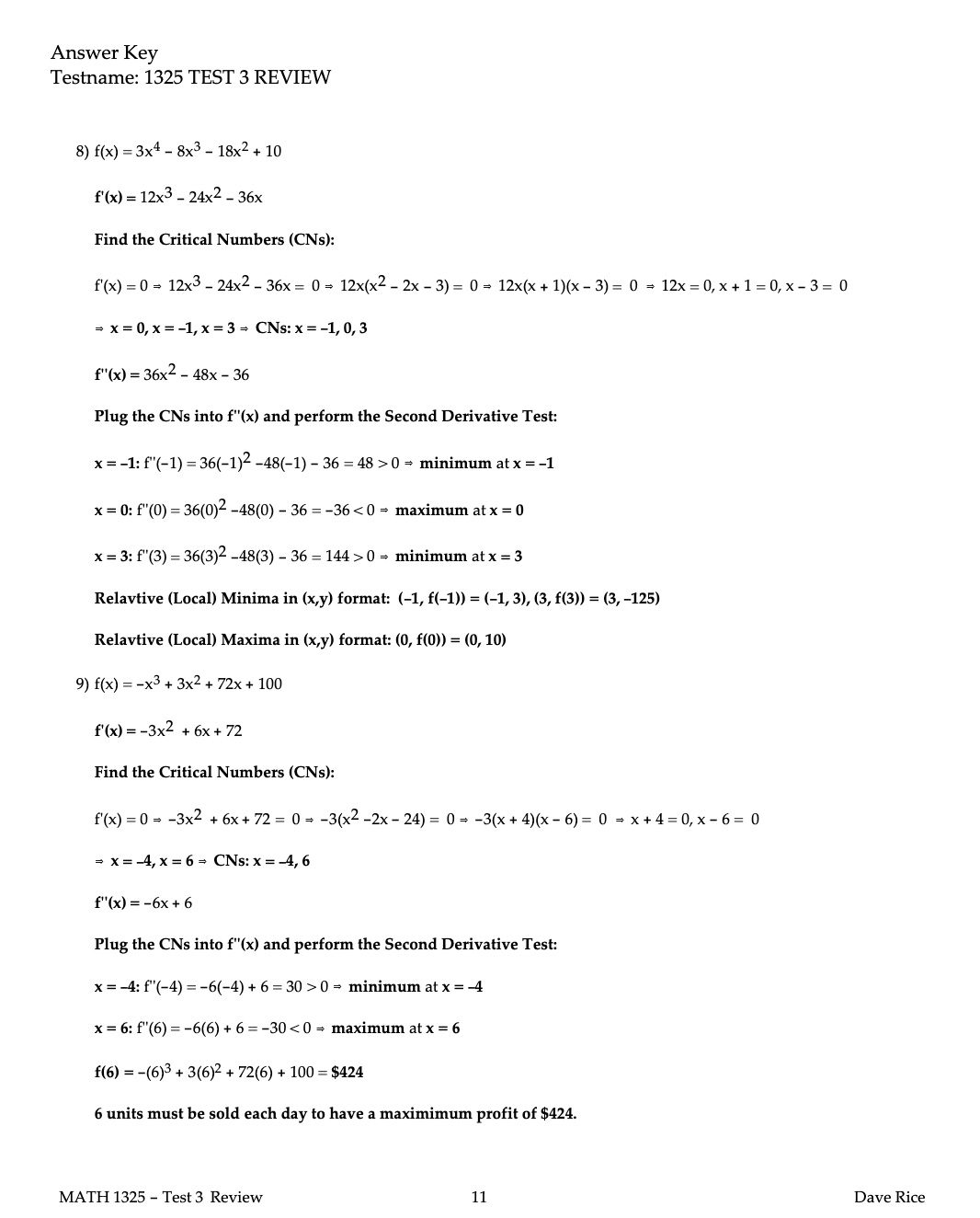 Answer Key Testname: 1325 TEST 3 REVIEW 2) f(x)