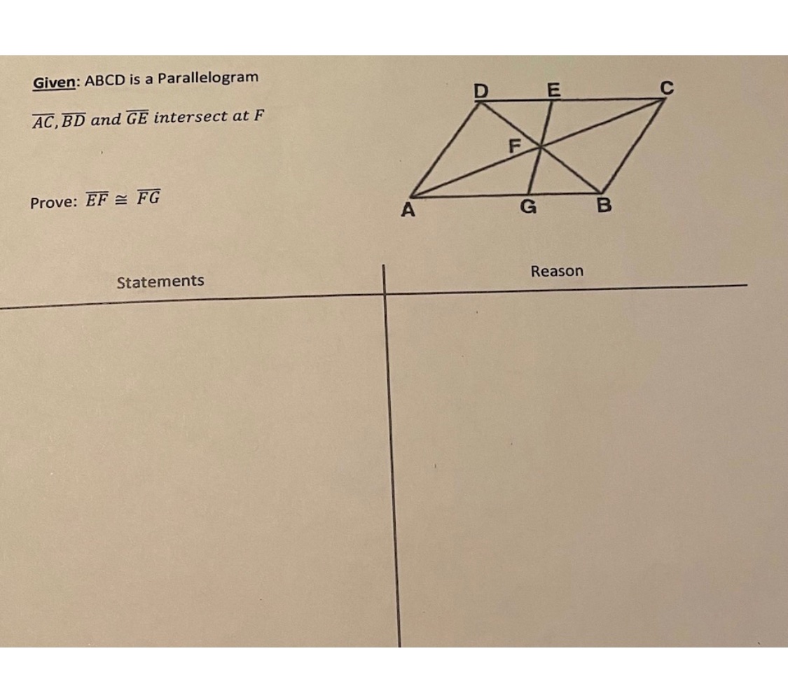 Given: ABCD is a Parallelogram D E C AC, BD and
