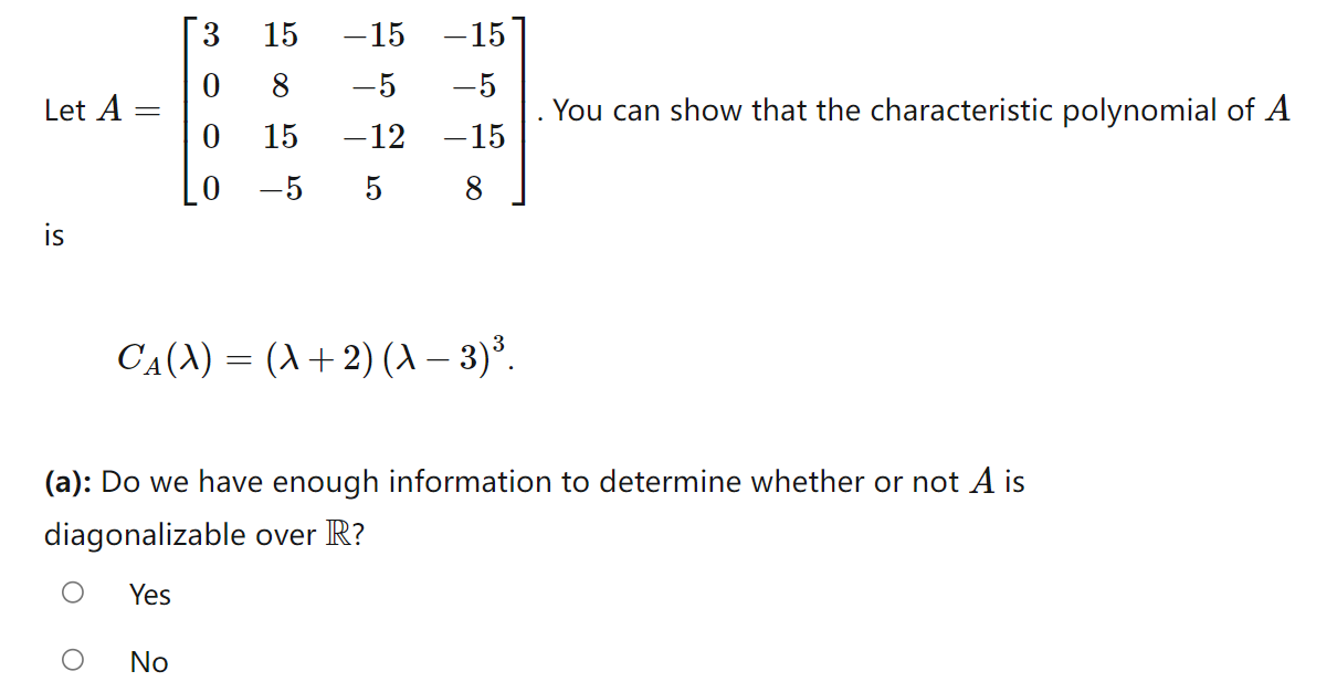 Q1 co 15 -15 -15 0 8 -5 5 Let A You can show that