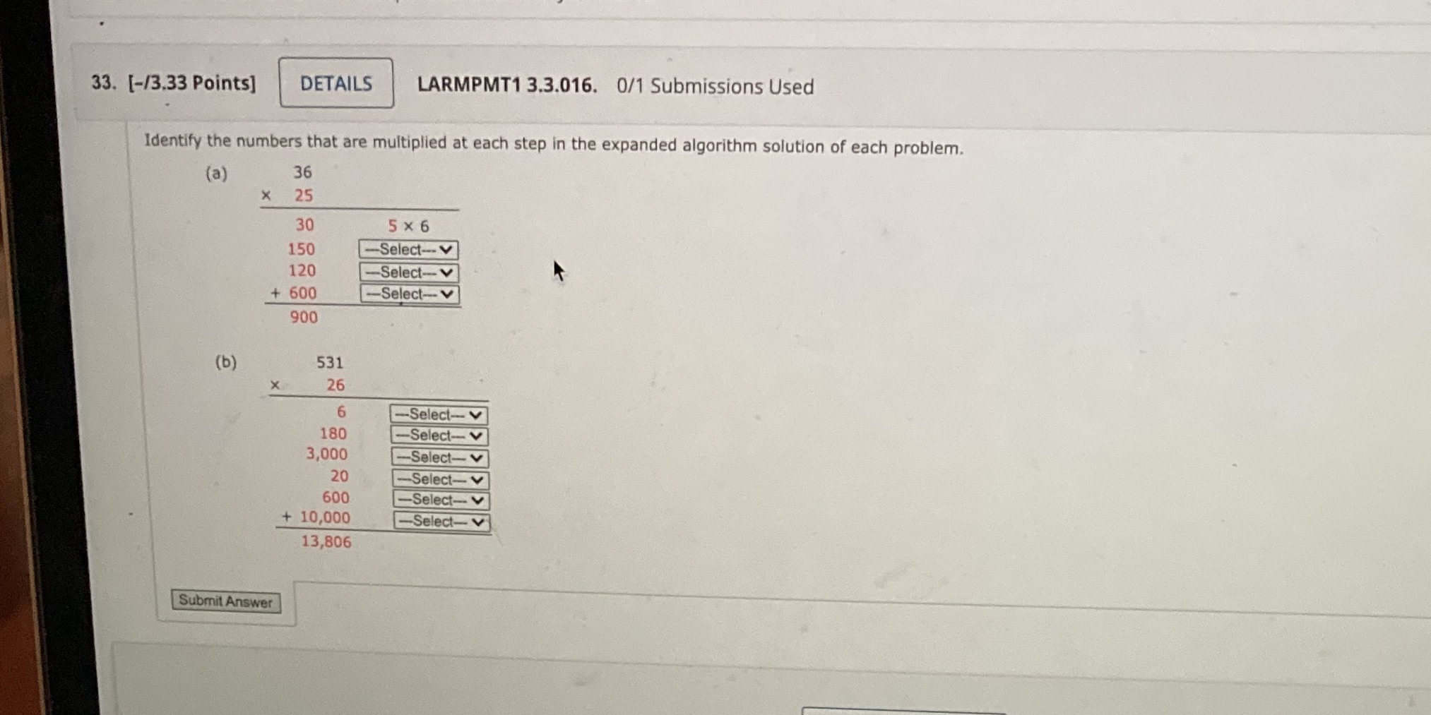 33. [-/3.33 Points] DETAILS LARMPMT1 3.3.016. 0/1